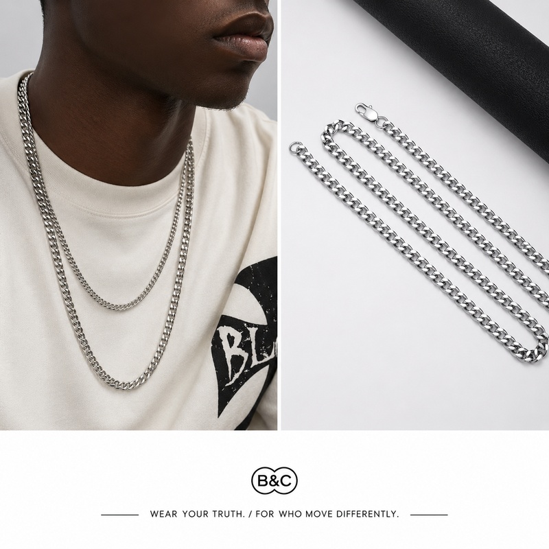 Men'S Accessories Chain - B&C Prosty Tytanowy Łańcuszek Kubański 3,5