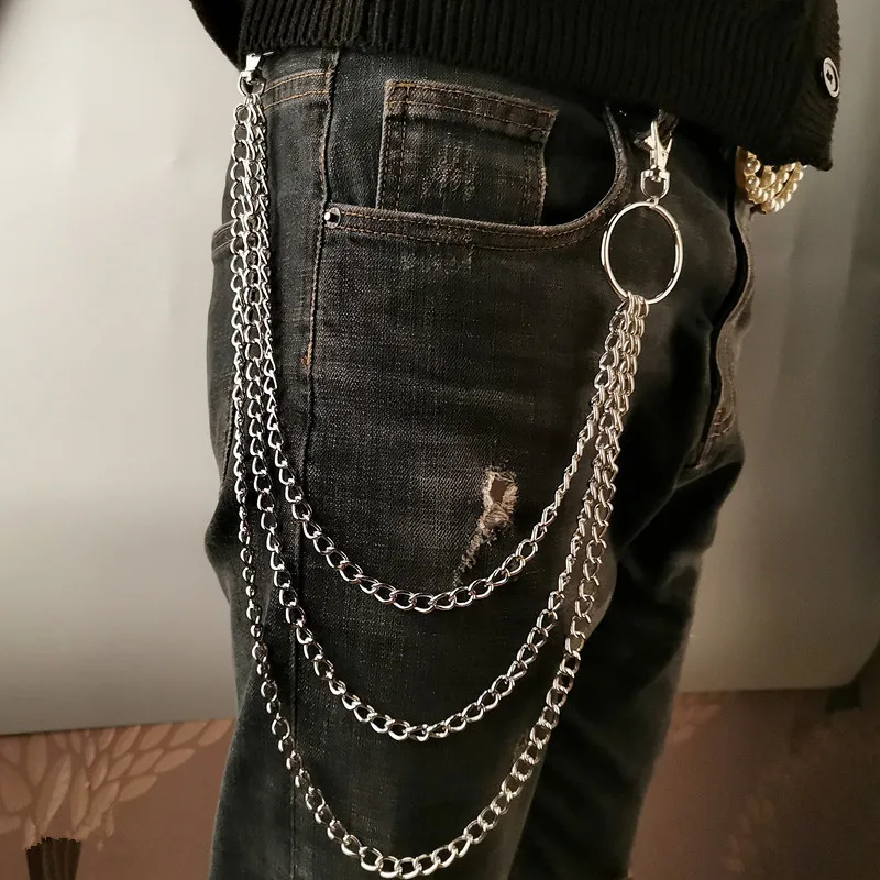 Men'S Accessories Chain - Metalowy pasek z łańcuchem, punkowy haczyk,